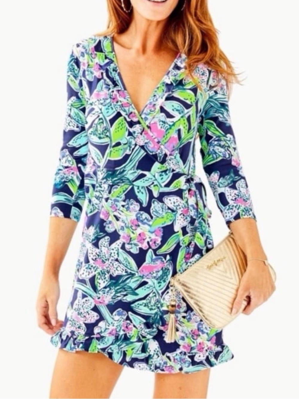 Lilly Pulitzer Navy Jessalyn Dress with Pink & Green Floral Print - Picture 4 of 6